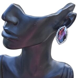 Vintage Mid-Century Amethyst Marquise Rhinestone Clip-On Earrings